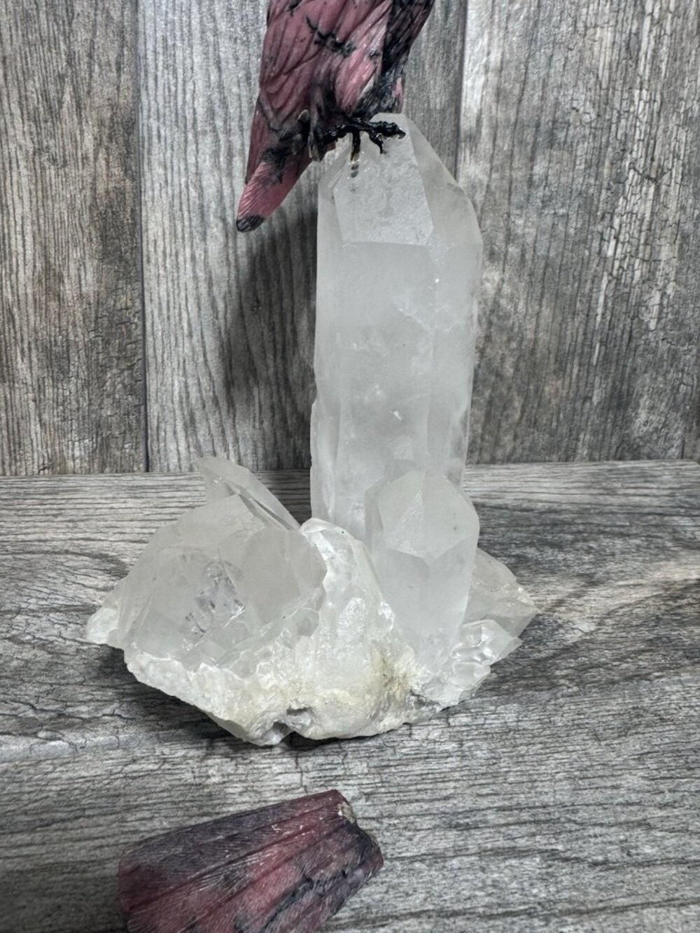 HandCarved Bird Rhodonite Crystal Quartz Damaged 3 pieces Gem Figurine 10.5” - Picture 3 of 10